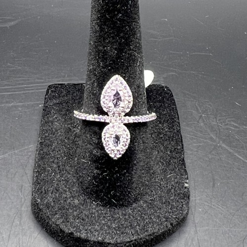 Anillo Bomba Fiesta Chapado en Rodio Luz Sintética Amatista Encantada de Verte 7 - Imagen 1 de 9