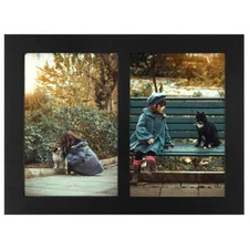 4x6 Double Picture Frame, Displays Two 4x6 Photos - Solid Wood - Real Glass