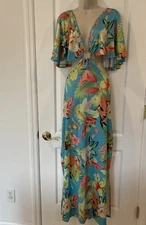Haoduoyi Blue XXL Flounce Floral Maxi Dress Short Sleeve On Off Shoulder Cut Out