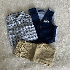 Boys 6/9 Months Nautica 3 Pieces Set Dress Shirt, Pants, Vest, Outfit