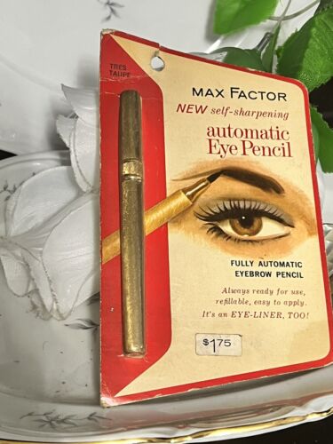 VINTAGE MAX FACTOR HOLLYWOOD GOLD METAL AUTOMATIC EYE PENCIL TRES TAUPE  NEW - 第 1/3 張圖片