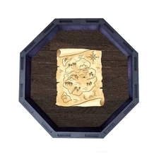 Treasure Map Octagon Wooden Dice Tray, Rolling Tray D&D Tabletop Board Games