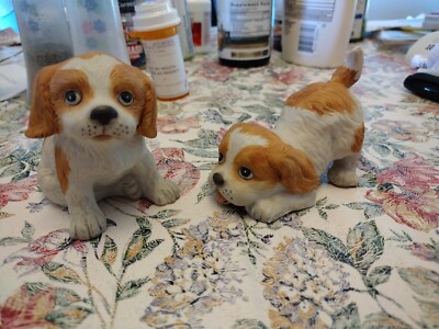 Vtg Homco Playful Puppy Dogs Porcelain White Tan Lot of 2  Figurine Collectible