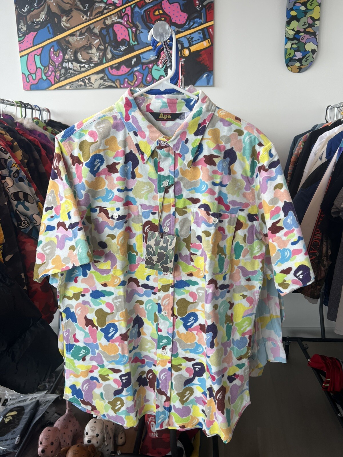 A Bathing Ape RARE Bape Multi Camo TERRY CLOTH Short Sleeve Button Up ...