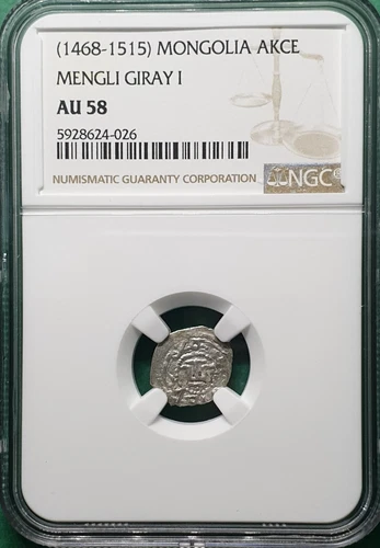1468-1515 MONGOLIA AKCE MENGLI GIRAY I SILVER NGC AU 58