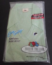 NOS 50's FRUIT OF THE LOOM Light Green V-Neck Fused Collar Fashion ROCKABILLY L