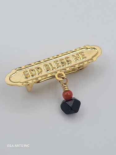 God Bless Me Pin, Solid Goldfilled & Genuine Azabache, Brand New - Picture 2 of 13