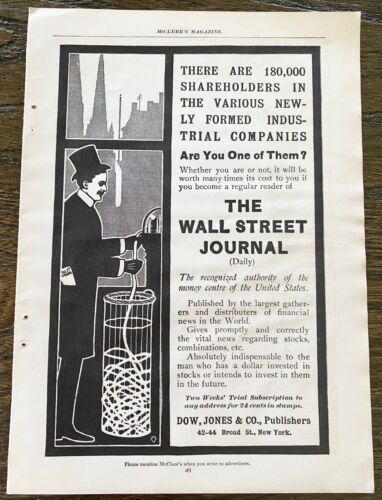 1899 WALL STREET JOURNAL Dow Jones&Co stampa vintage annuncio~nastro ticker borsa di New York - Foto 2 di 2