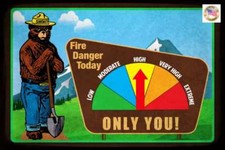 FIRE DANGER SIGN! GAUGE ADJUSTS! 8"X12" SMOKEY BEAR U.S. FOREST SERVICE VINTAGE