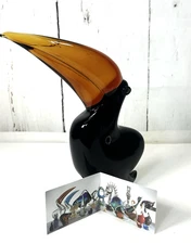 RARE HEAVY VINTAGE 12" MURANO GLASS TOUCAN FIGURINE SIGNED V. NASON & CO ITALY