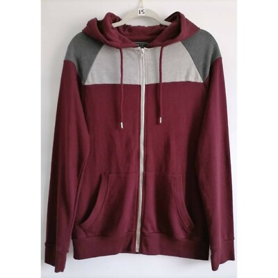 21 Men Mens Hoodie Sweatshirt Maroon Gray Color Block