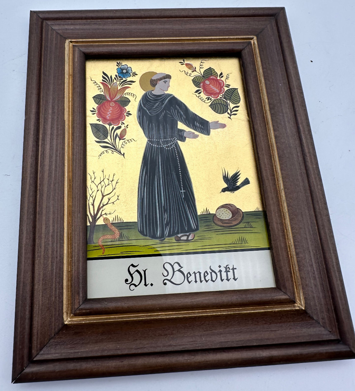 Hinterglaswerkstätten - Hinterglasbild/Patronatsbild Hl. Benedikt 15,5x12,5cm