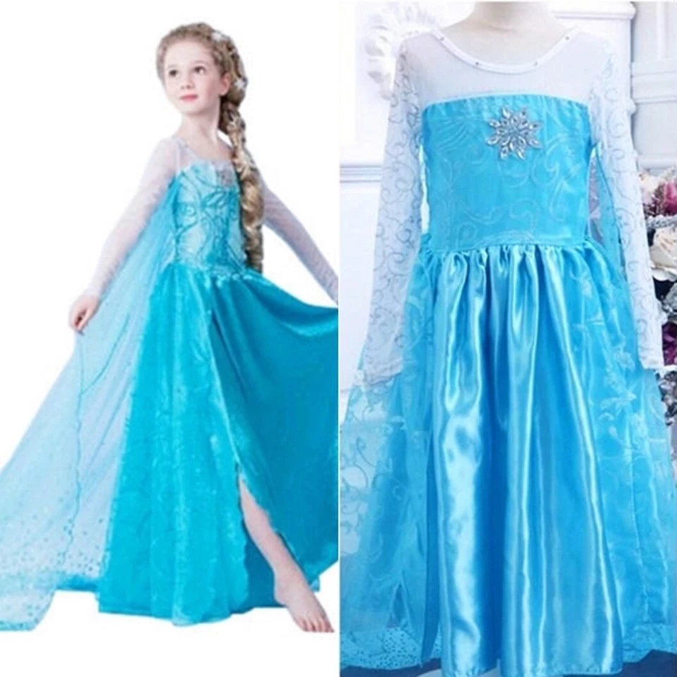 K.A. Kinder Kostüm Eiskönigin Elsa Mädchen 3-9 Jahre Prinzessin Kleid Karneval