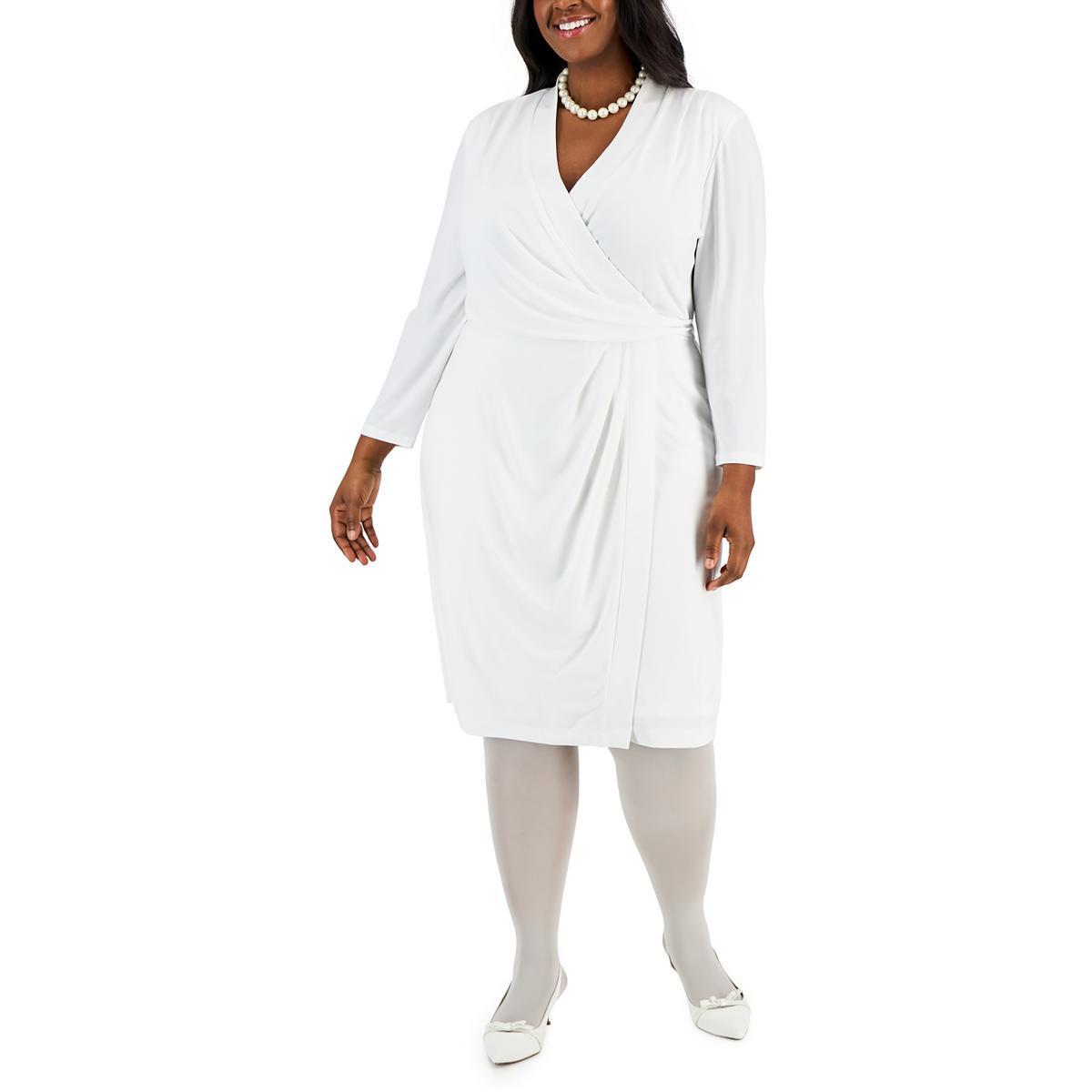 Женское белое платье-футляр миди с запахом в цветоблок Kasper Womens XS BHFO 4427