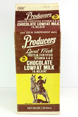 1950's Hopalong Cassidy Producers Chocolate Low Fat.1/2 Gal. MILK Carton - Empty