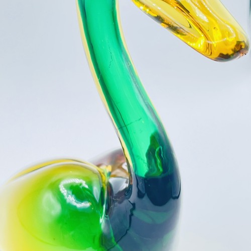 Vintage Murano Archimede Seguso Long Neck Duck Green Yellow - Picture 12 of 14