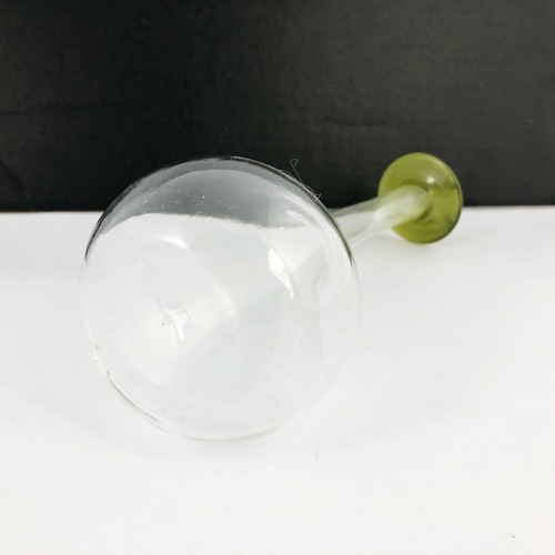 Art Glass Bud Vase Crystal Clear w Long Bent Neck and Green Lip Blown Handmade - Picture 9 of 11