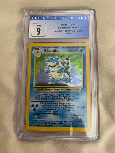 1999 Pokémon TCG Blastoise Base Set 2/102 Unlimited Holo Rare CGC 9