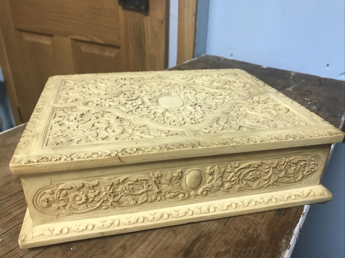 Genuine Handcrafted Incolay Stone Jewelry Box Chinese Dragon Koi