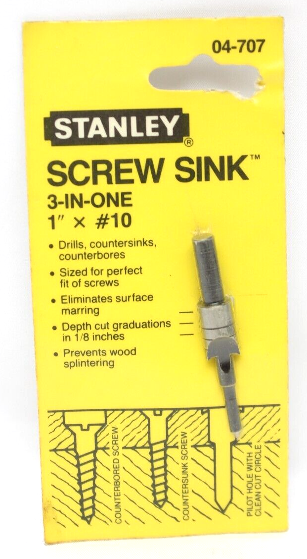 Stanley Screw Sink 1"x 10 3inone screwmate Countersink Drill Bit 04
