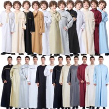 Muslim Men Boy Kaftan Islam Robe Dubai Saudi Arab Jubba Thobe Loose Abaya Caftan