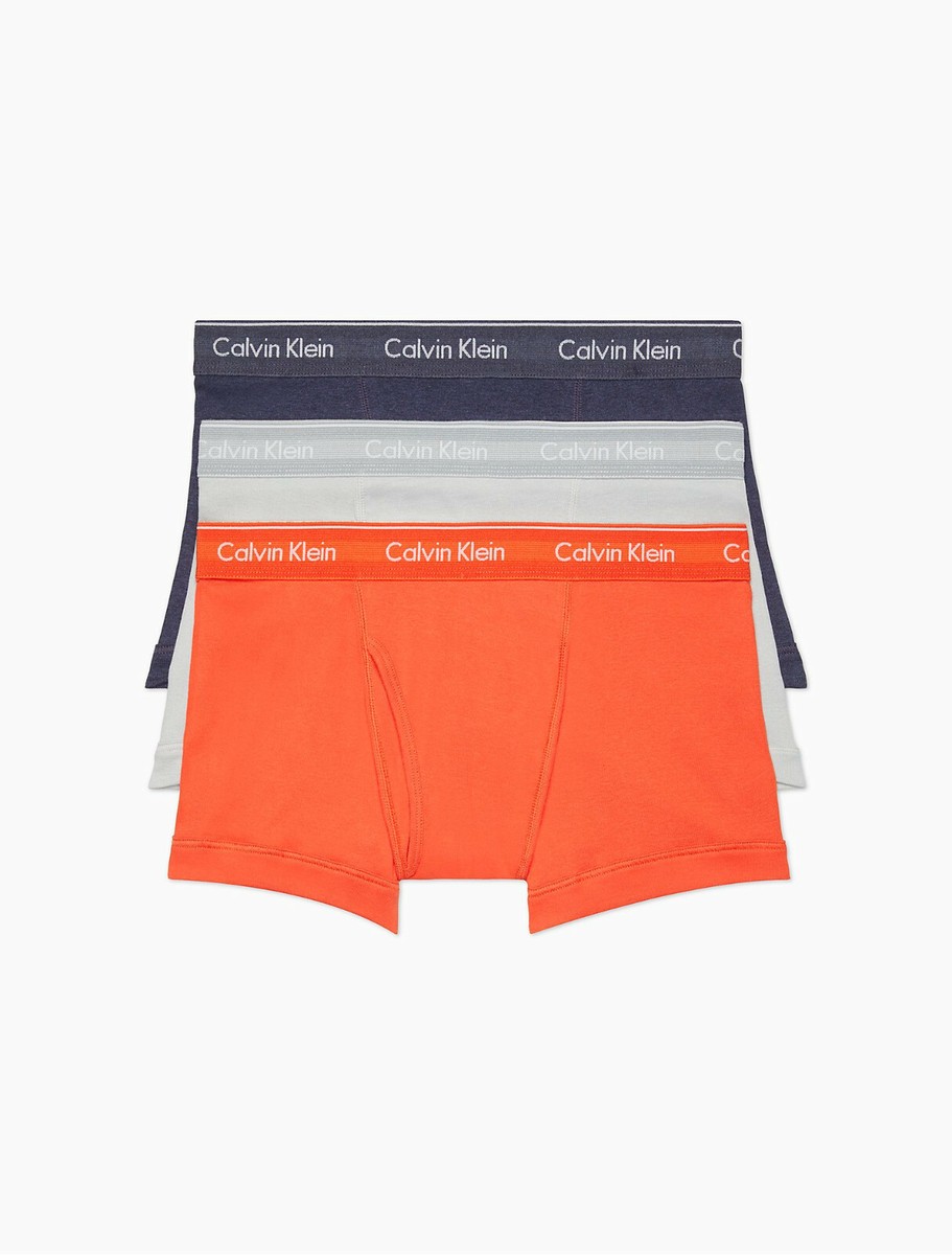 Calvin Klein Men's NB4002 Cotton Classic Fit 3-Pack Trunk Navy/Orange/Gray  Small