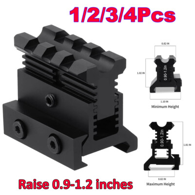 Picatinny Riser Mount Adjustable Height 0.9-1.2in Lockdown Series 3 Slots Raise