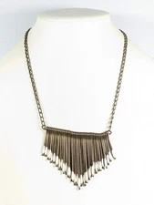 ZAD Bronze Tone White Bar Chevron Style Charm Statement Necklace 21 inch
