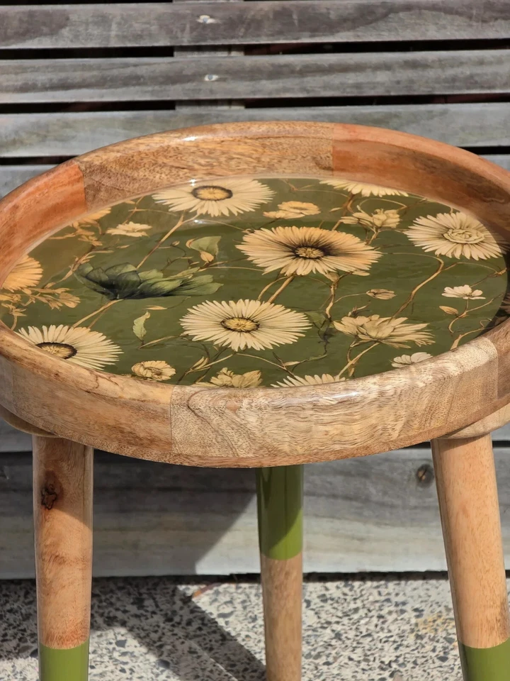 独特树脂边桌芒果木向日葵豪华优质产品 — 第 2/4 张图片