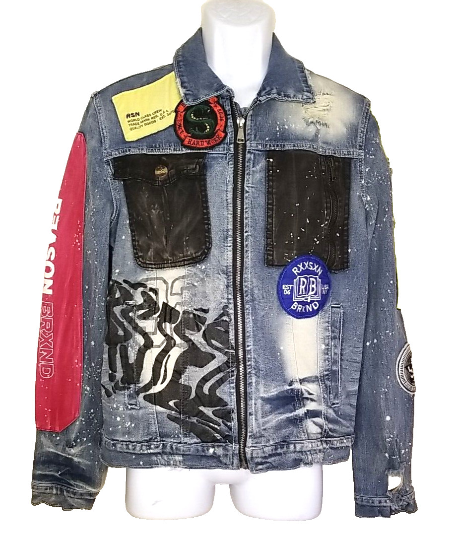REASON NY Denim Jean Patchwork Jacket Men's Stree… - image 1