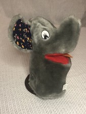 Gray Elephant Hand Puppet Vintage Floral Ears Plush Vintage