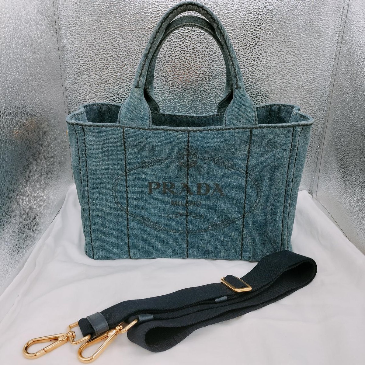 PRADA CANAPA DENIM 2WAY TOTE HAND BAG