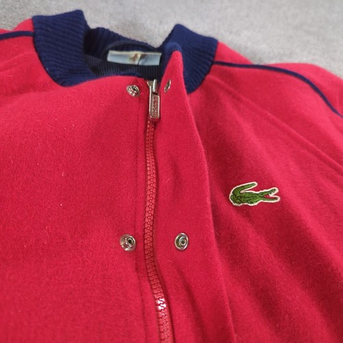Vintage Chemise Lacoste Jacket Men 4 Red Large Wool Bomber Coat Tweed 80s France - Picture 8 of 12