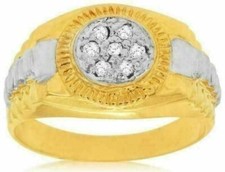 ESTATE .15CT DIAMOND 14K WHITE  YELLOW GOLD CLASSIC CLUSTER ROUND MENS FUN RING