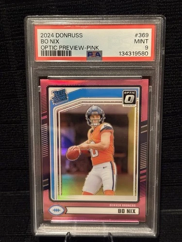 2024 Donruss Bo Nix Optic Preview-Pink #369 Rookie RC PSA 9 MINT * Broncos