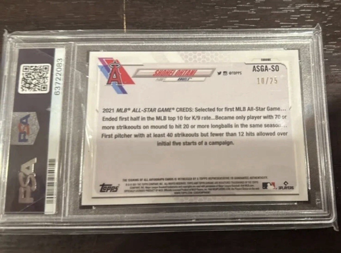 2021 Topps Chrome Update Shohei Ohtani Auto Orange Refractor 10/25 PSA 10/10 view 2