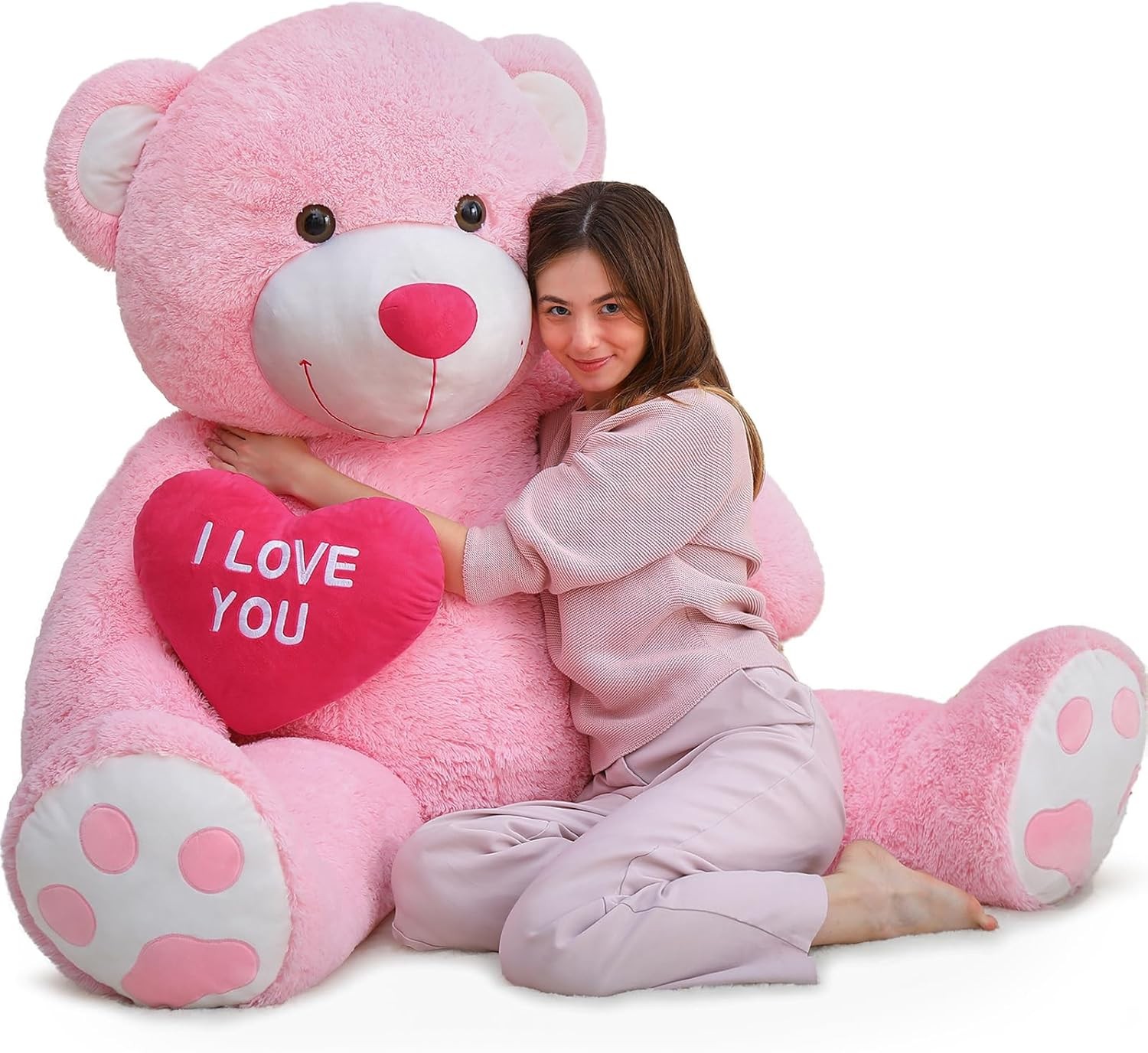 Big Teddy Bear 52 inches Stuffed Animal, I Love You Red Heart Giant Pin