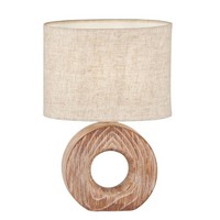 Tischleuchte Beistelllampe Nachttischlampe Tischlampe Beige Keramik Holzfarbe