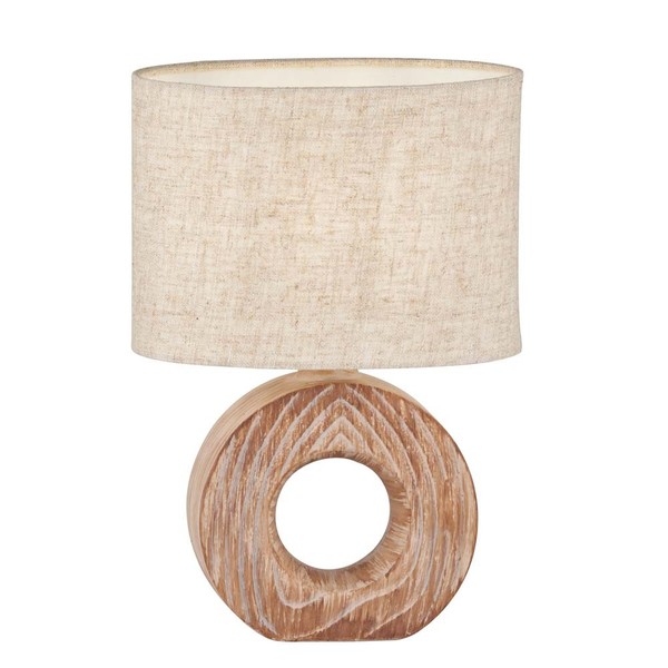 Tischleuchte Beistelllampe Nachttischlampe Tischlampe Beige Keramik Holzfarbe-image