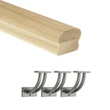 Oak Cottage Loaf Handrail with Gunmetal Wall Brackets – Stair Handrail Kit