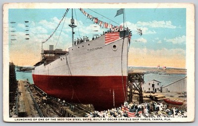 Vintage 1920 Tampa Ship Launch Postcard Oscar Daniels Ship Yards AA161