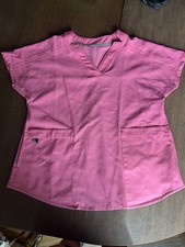 Climate Right by Cuddl Duds Scrub Top Womens Size S Pink V Neck Pockets Medical