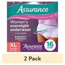(2 pack) Assurance Women's Overnight Incontinence & Postpartum Underwear, XL 