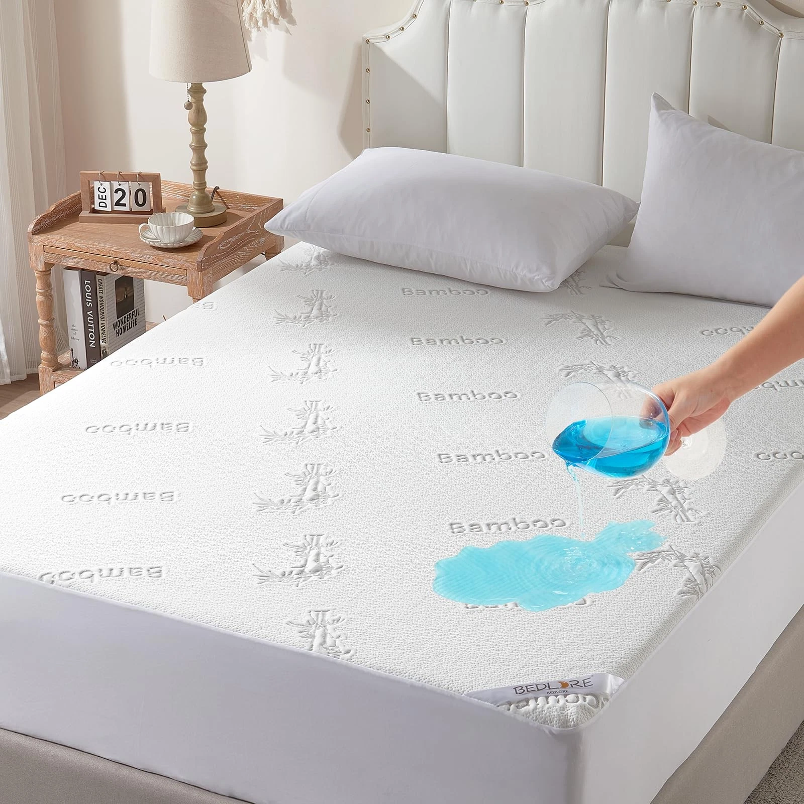 Full Size Waterproof Mattress Protector Viscose Derived from Bamboo, Soft Mat...