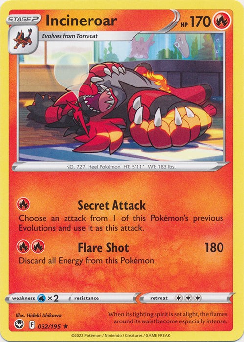 Incineroar 032/195 Rare Silver Tempest Pokemon TCG