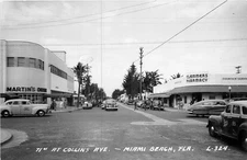 1940s Miami Beach Florida 71st Collins Avenue autos Business Postcard 25-7525