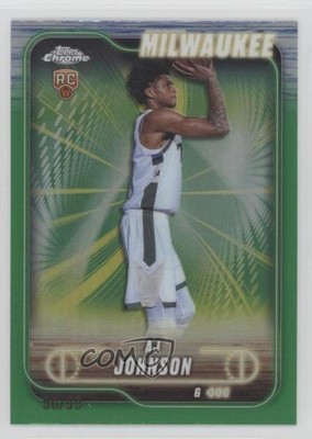 2024-25 Topps Chrome Green Refractor 50/99 AJ Johnson #145 Rookie RC 0m89