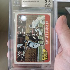 1965 Topps Mickey Mantle #134 WS MANTLE CLUTCH HR WS3 Beckett BGS 3.5 VG+ NICE🔥