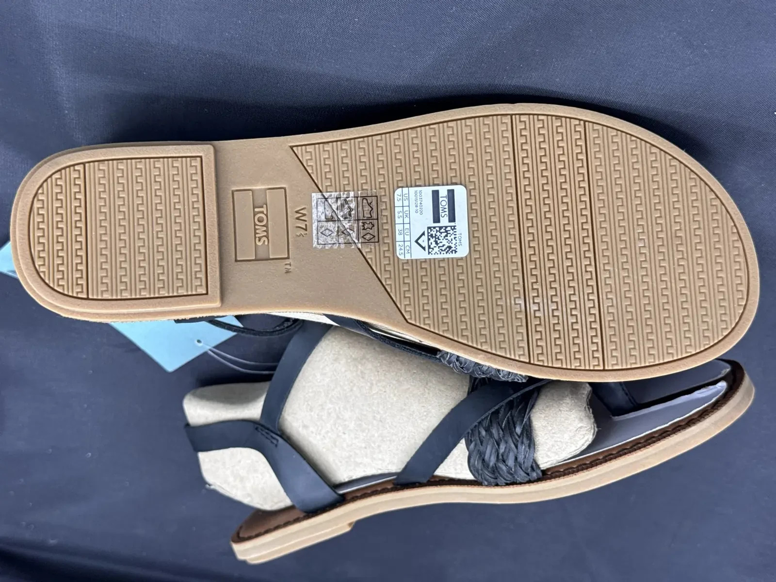 TOMS Womens Black Woven Strappy Sandals UK 5.5 EU 38 Flat Summer Shoes BNWT image 5