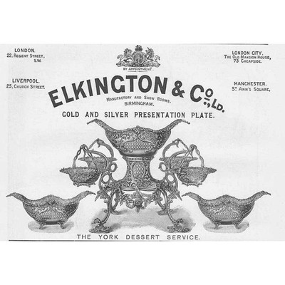 ELKINGTON & CO Gold & Silber Präsentationsteller viktorianische Werbung 1893